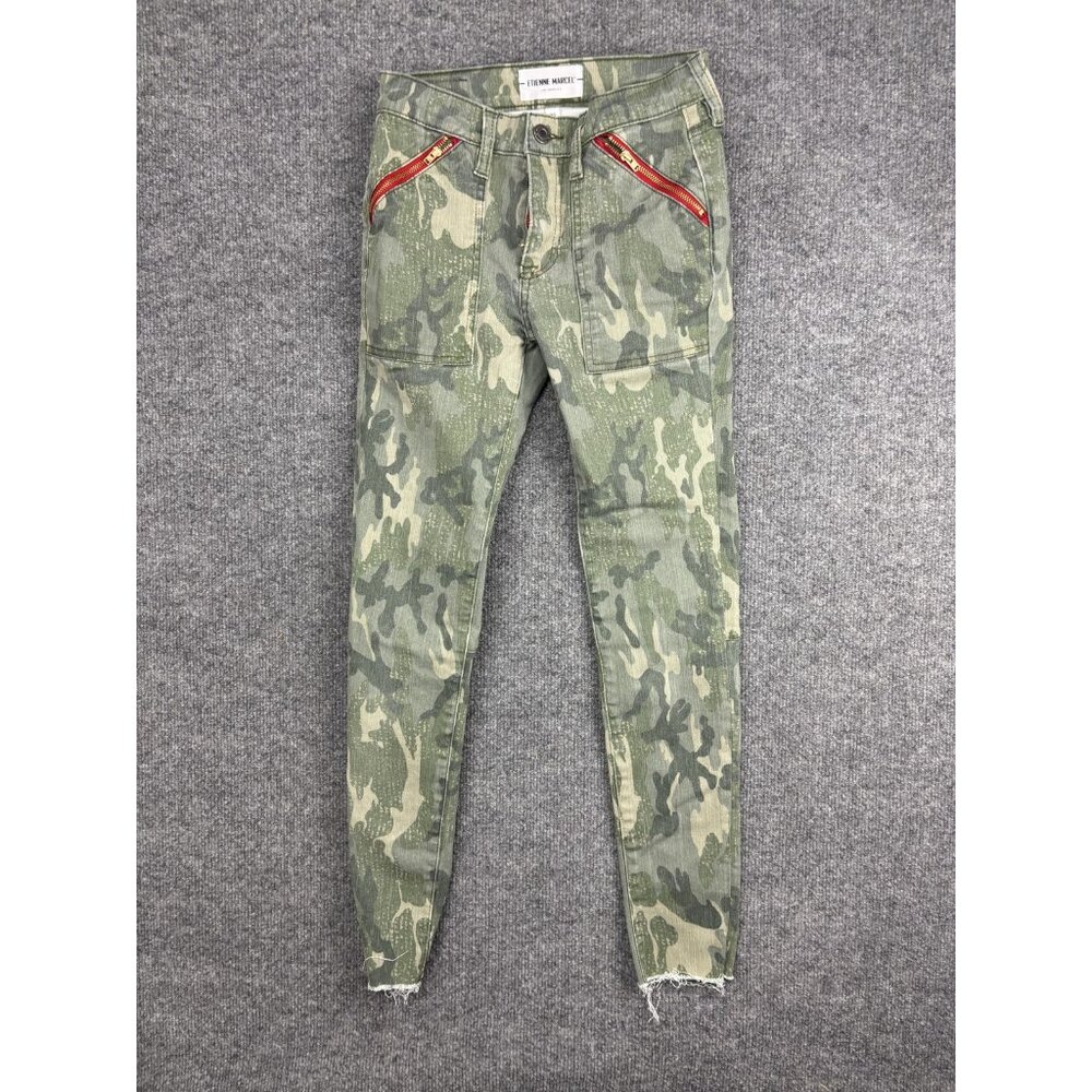 Etienne Marcel Jeans Womens 24 Camo Skinny Moto Red Zip Pockets Raw Hem‎ EM31026